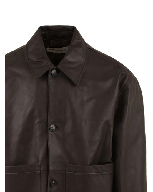 Amaranto Black Long-Sleeve Leather Jacket for men