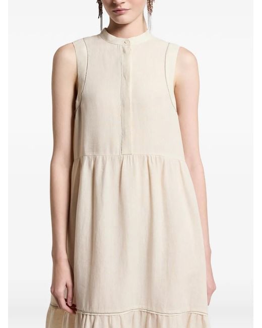 Peserico Natural Tiered Sleeveless Asymmetric Dress