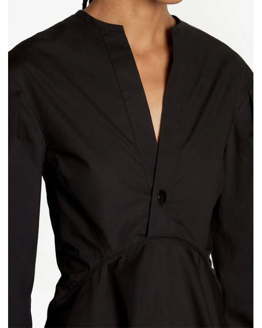 Proenza Schouler Black V-Neck Cotto Poplin Top