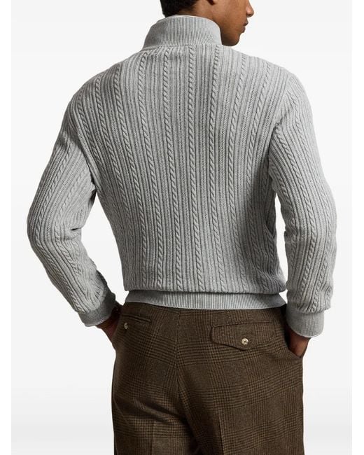Polo Ralph Lauren Gray Cable-Knit Quarter-Zip Sweater for men