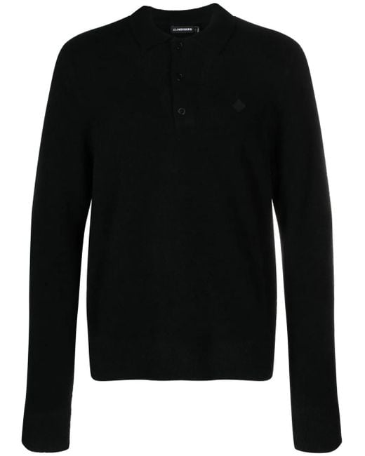 J.Lindeberg Black Yann Logo-Patch Polo Shirt for men