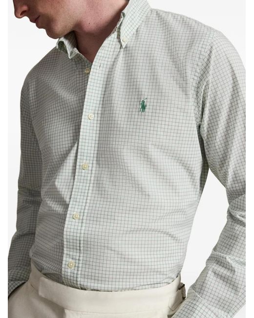 Polo Ralph Lauren White Pony-Embroidered Checked Shirt for men