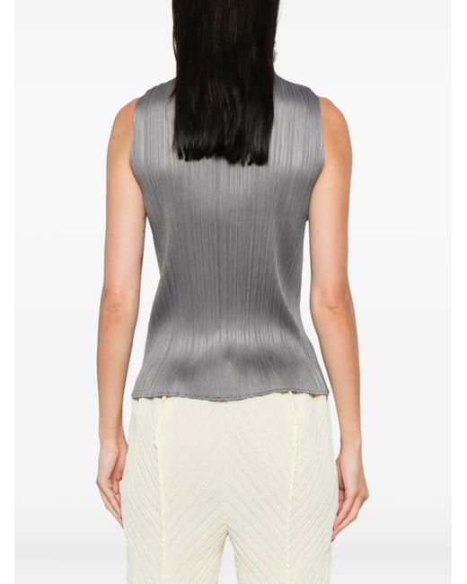 Pleats Please Issey Miyake Gray Basics Pleated Sleeveless Top
