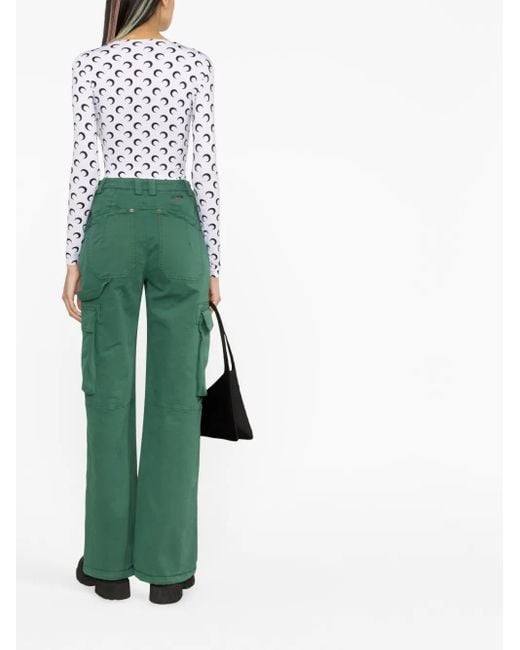 MARINE SERRE White Moon Printed Second Skin Crewneck Top