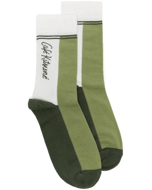 Café Kitsuné Green Colour-Block Socks for men
