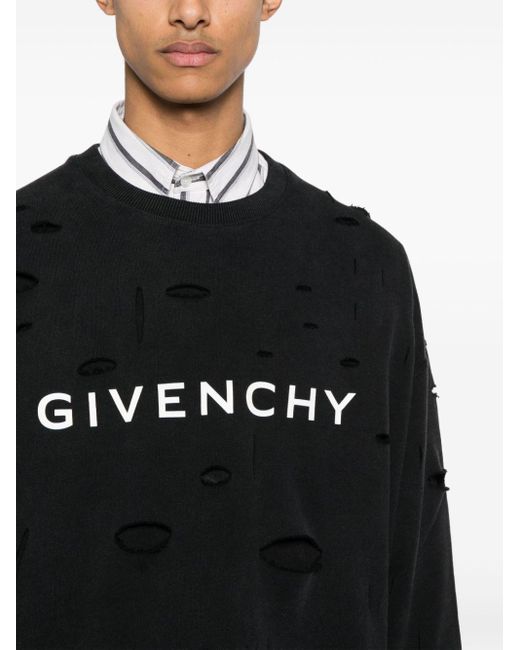 Givenchy Black Logo-print Ripped Sweatshirt for men