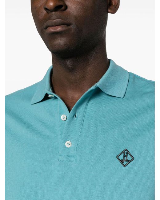 Herno Blue Logo-embroidered Piqué Polo Shirt for men