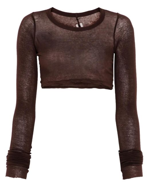 Rick Owens Brown Cropped Langarmshirt