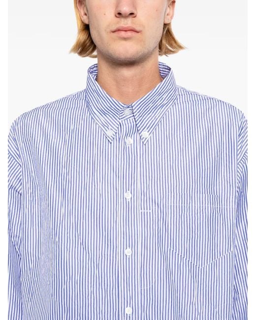 Willy Chavarria Blue Striped Button-Down Shirt for men