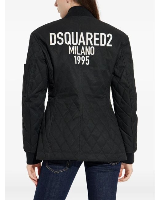 DSquared² Black Quilted Asymmetric-Zip Jacket