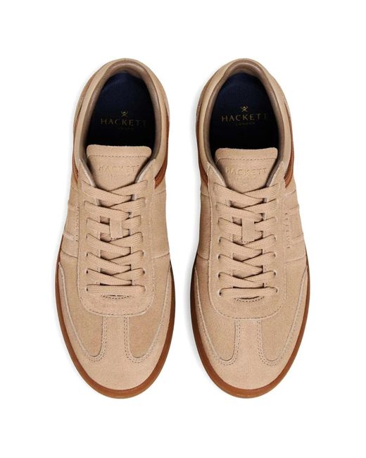 Hackett Brown Beck Ivys Logo-Patch Suede Sneakers for men
