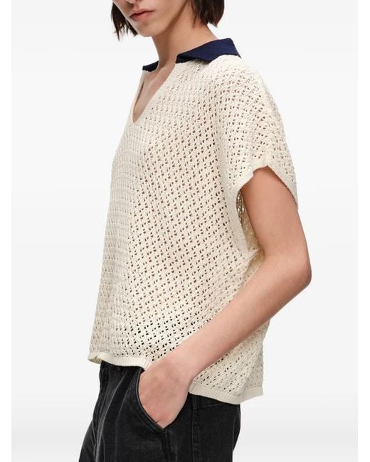 Bimba Y Lola White Ivory Openwork Cotton Polo Shirt Sweater