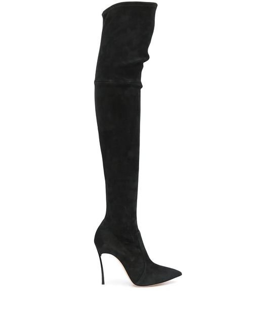 Casadei Cuissardes Black Suede Boots With Blade Heel Woman