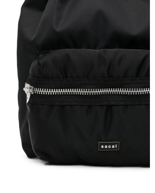Sacai Black Drawstring Zip-Pocket Backpack