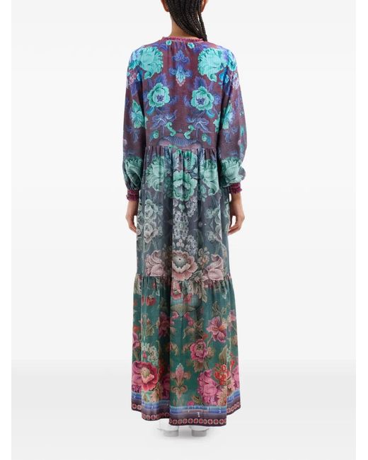 Pierre Louis Mascia Blue Tetris Floral Maxi Dress