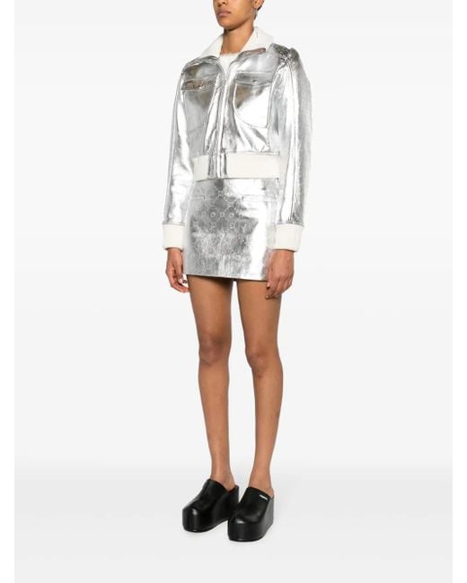 MARINE SERRE White Moonogram-Pattern Laminated Leather Jacket