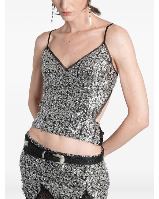 Siedres Gray Sequin-Embellished Backless Top