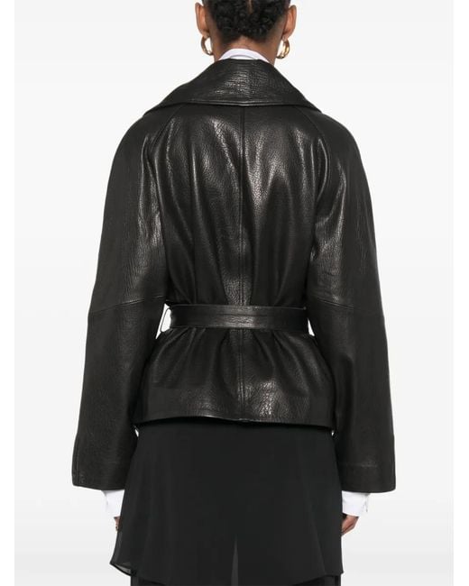 ADRIANNA FERETTI Black Belted Leather Jacket