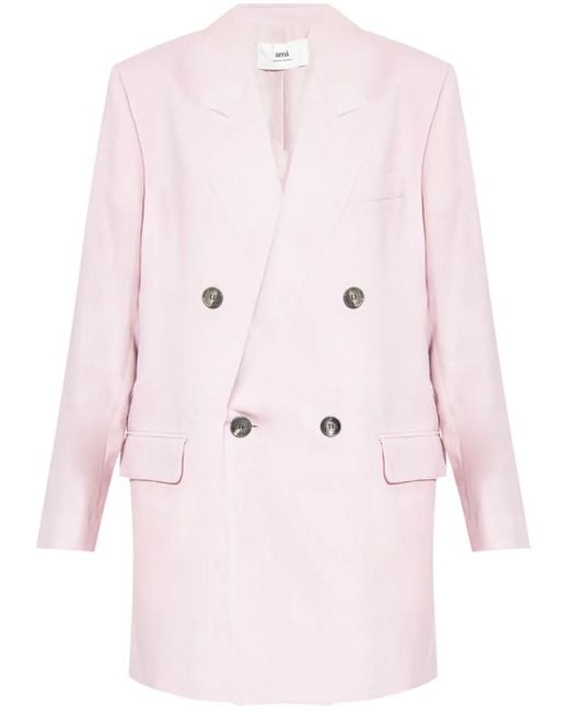 AMI Pink Double-Breasted Wool Blazer for men