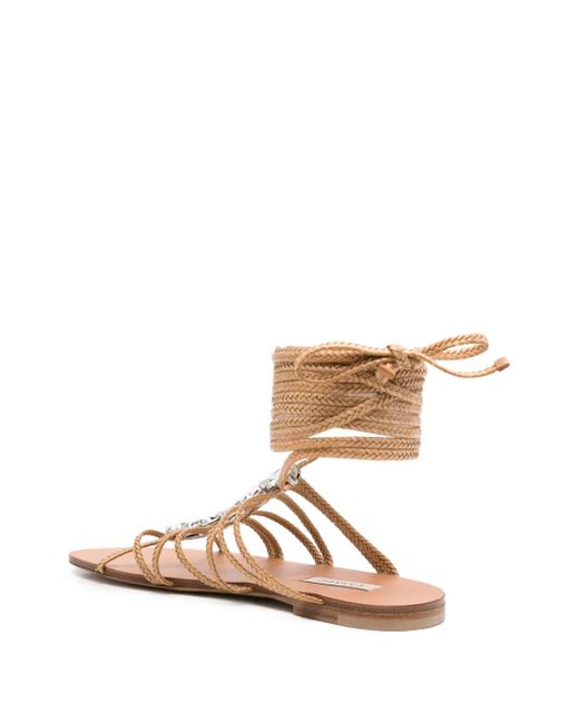 Casadei Natural Crystal-Embellished Lace-Up Sandals