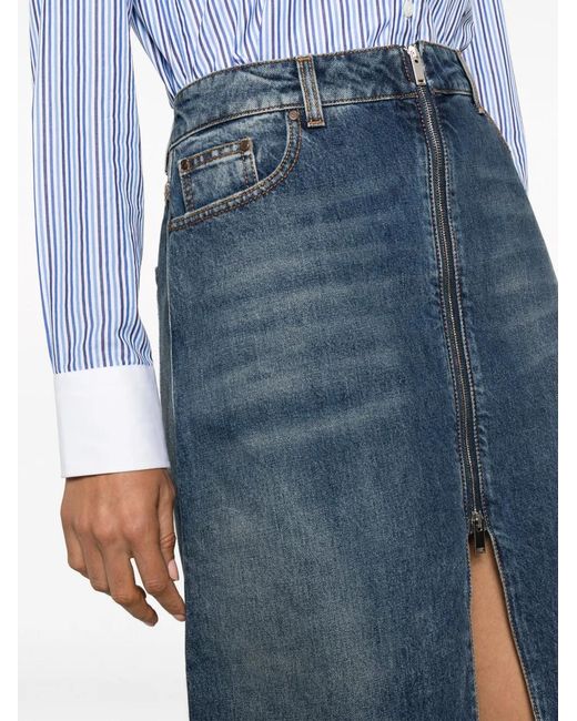 Stella McCartney Blue Denim Zip Midi Skirt