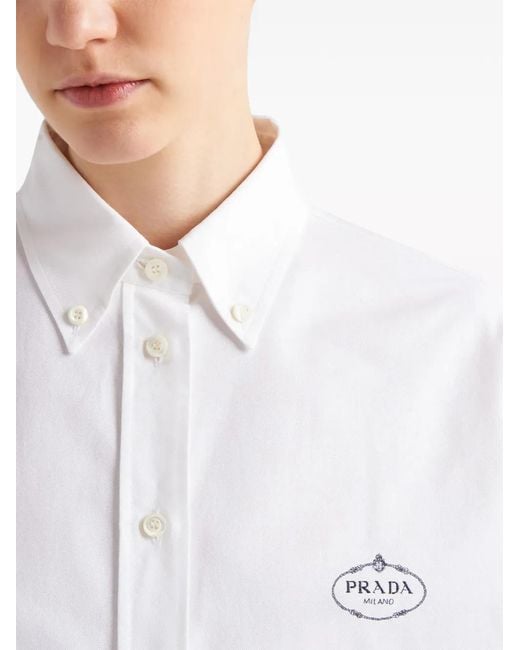 Prada White Logo-Embroidered Cotton Shirt