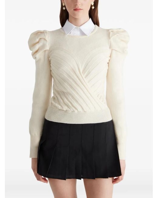 Violante Nessi White Ribbed Puffed-Sleeve Sweater