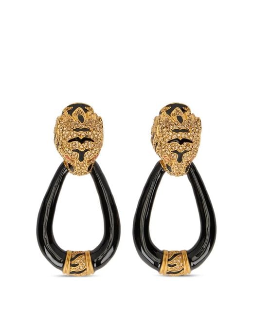 Roberto Cavalli Metallic Crystal-Embellished Tiger-Head Earrings
