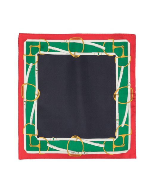 Gucci Green Horsebit-print Silk Pocket Square for men