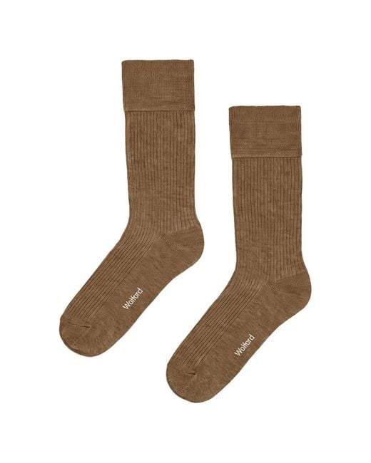 Wolford Natural Ribbed Stretch-Cotton Socks