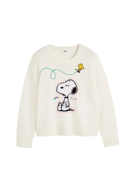 Chinti & Parker White Snoopy Embroidered Sweater