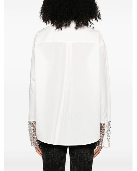 Forte Forte White Sequin Mesh Cuff Cotton Poplin Shirt