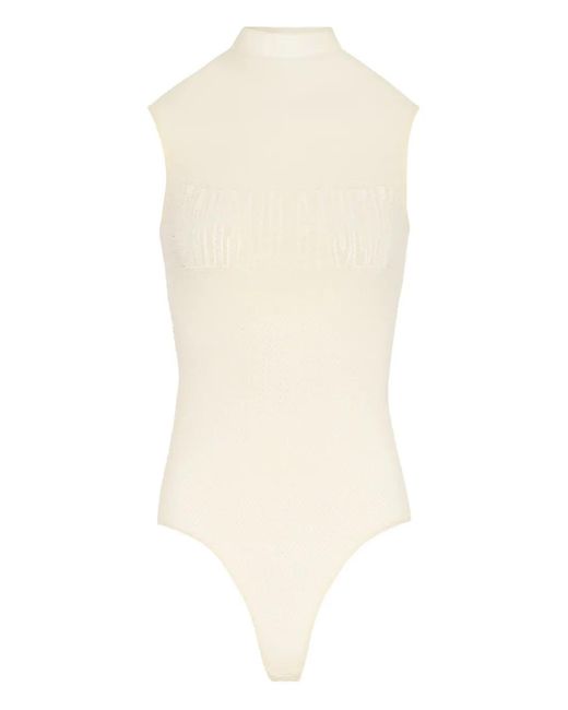 Jean Paul Gaultier White Mesh Flocked Bodysuit