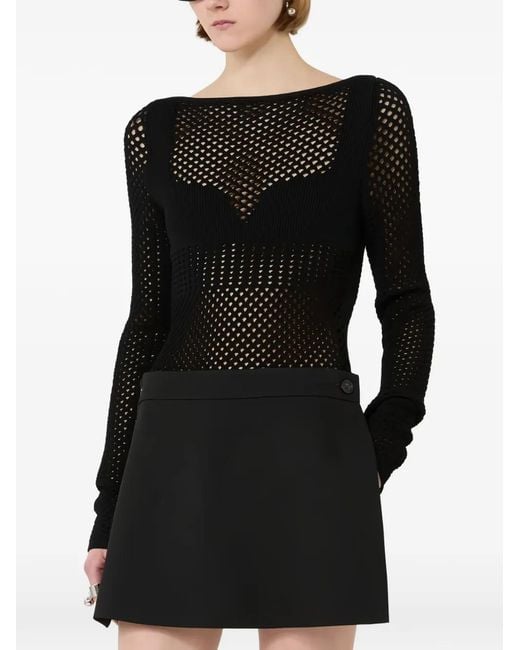 Sportmax Black Fine-Knit Open-Work Sweater
