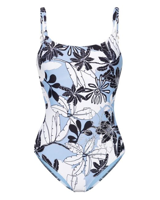 Twin Set Blue Floral-print Open-back Swimsuit