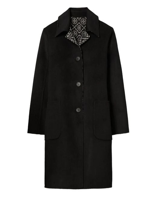 Tory Burch Black Jacquard Monogram Wool Coat
