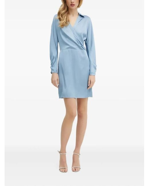 Guess Mini-Jurk Met Gesmockte Cuffs En Gewikkelde Hals in het Blue