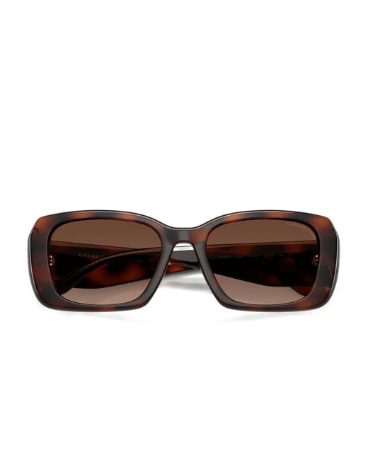 COACH Brown Maxi Sculpted C Logo-Plaque Rectangle-Frame Sunglasses