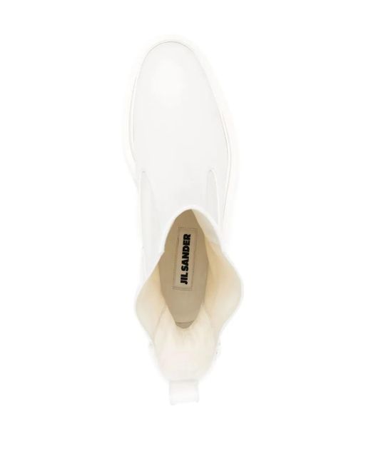 Jil Sander White Leather Ankle Boots With Elastic Side Panels And Pull Tab