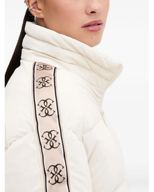 Guess White Patterned-Trim Puffer Jacket