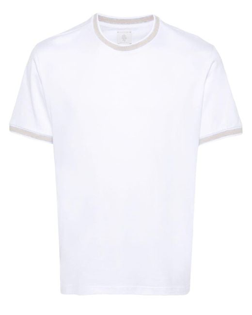 T-shirt con bordo a righe di Eleventy in White da Uomo