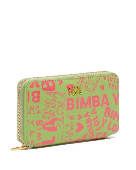 Bimba Y Lola Green Logo-Plaque Printed Wallet
