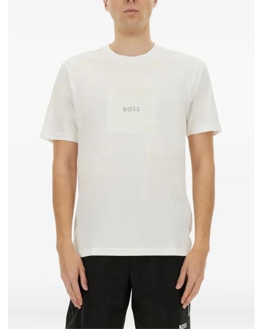 Camiseta de algodón con logo estampado Boss de hombre de color White