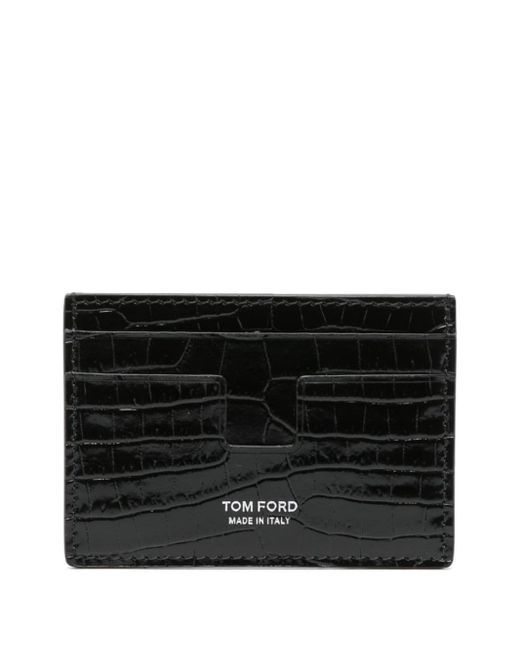 Tom Ford Black Croc-embossed Leather Cardholder for men