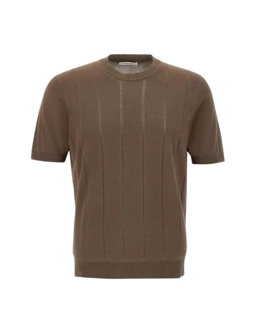 Kangra Brown Ribbed-Knit Crew-Neck T-Shirt for men