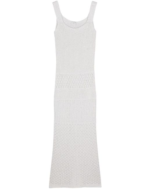 Eleventy White Sequin-embellished Knitted Maxi Dress