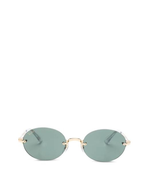 Ray-Ban Green Rimless Oval-Frame Sunglasses