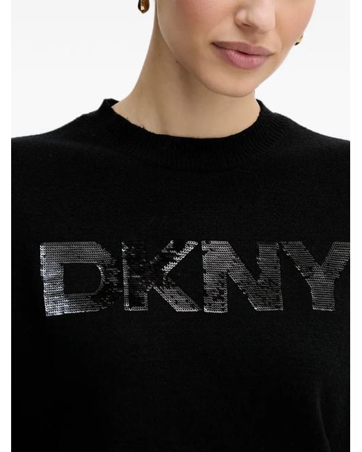 DKNY Black Sequin-Logo Sweater