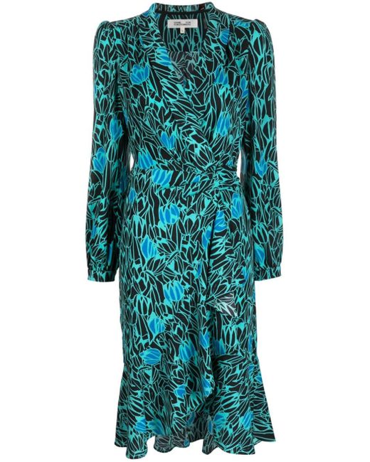 Diane von Furstenberg Carla Two Floral-print Wrap Dress in Blue | Lyst UK