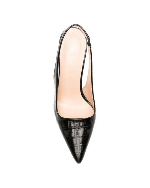 SERGIO MORETTI FIRENZE Black Croc-Effect Slingback Pumps